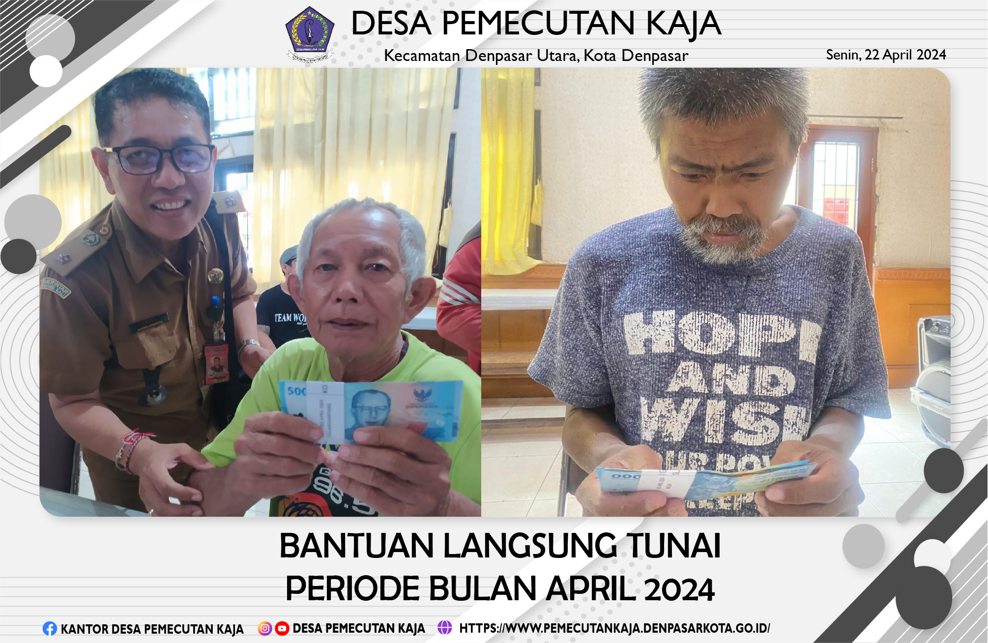 Penyerahan Bantuan Langsung Tunai (BLT) periode bulan April 2024