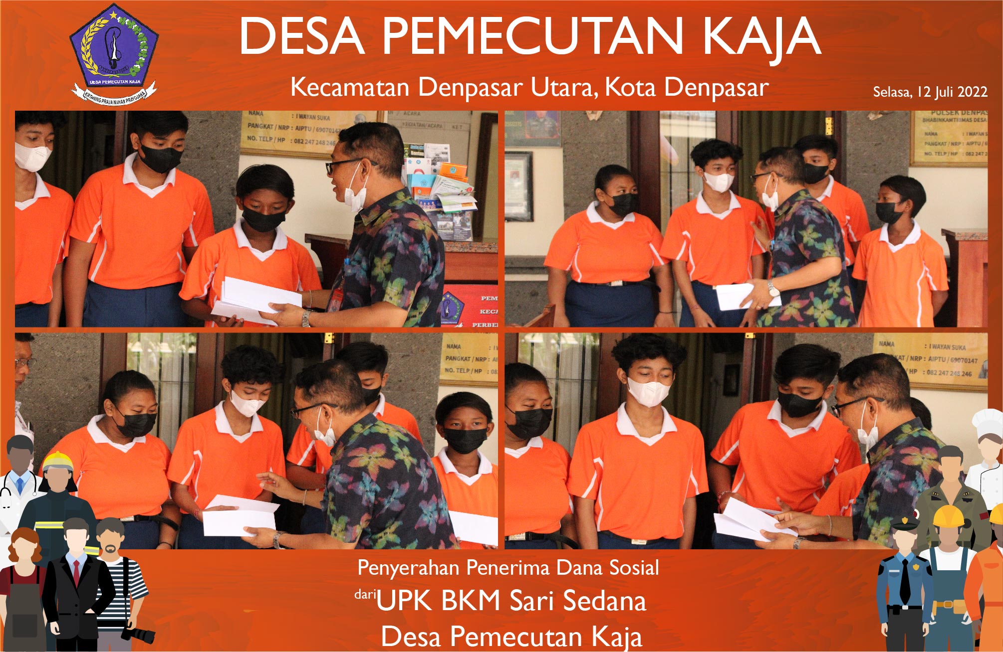 Penyerahan Penerima Dana Sosial dari UPK BKM Sari Sedana Desa Pemecutan Kaja